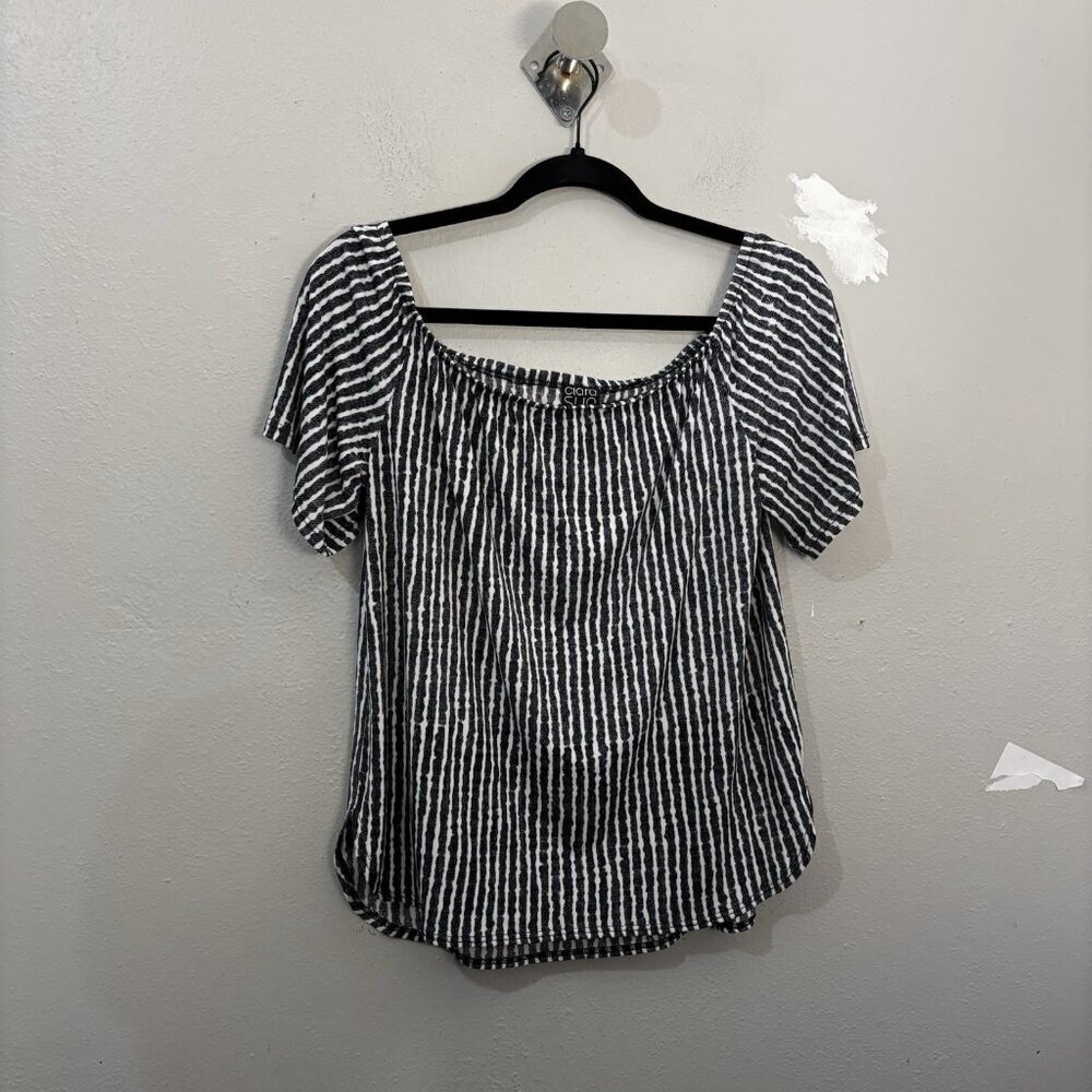 Clara Sun Woo Boat neck Striped Stretchy Blouse Off Shoulder Size Small